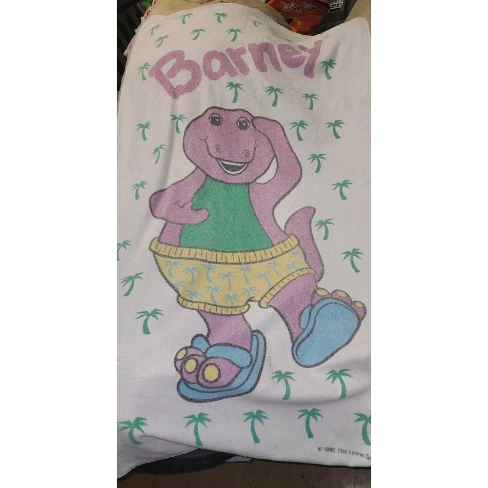 VTG 90's Barney Bath Beach Towel The Purple Dinosaur The Lyons Group Xl Core
